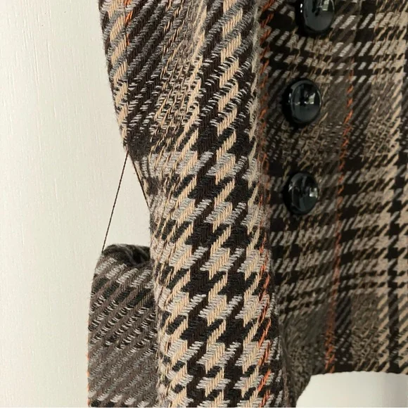 Classiques Entier Cropped Houndstooth Plaid Wool Jacket Retro Boho Brown - Picture 13 of 13